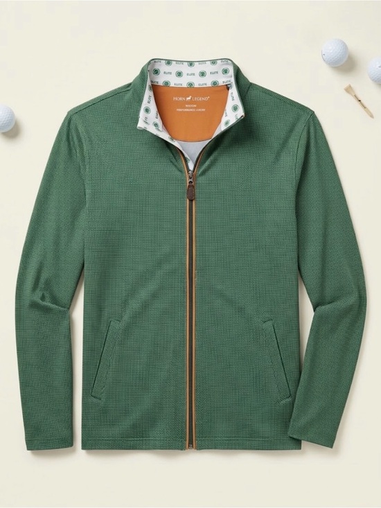 Horn Legend Other - Horn Legend Performance Luxury Golf Jacket Full Zip Green Micro Houndstooth